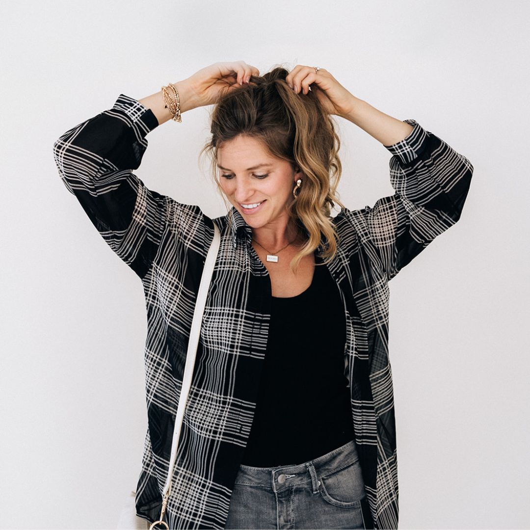 Black Plaid Ice Silk Shirt- Women