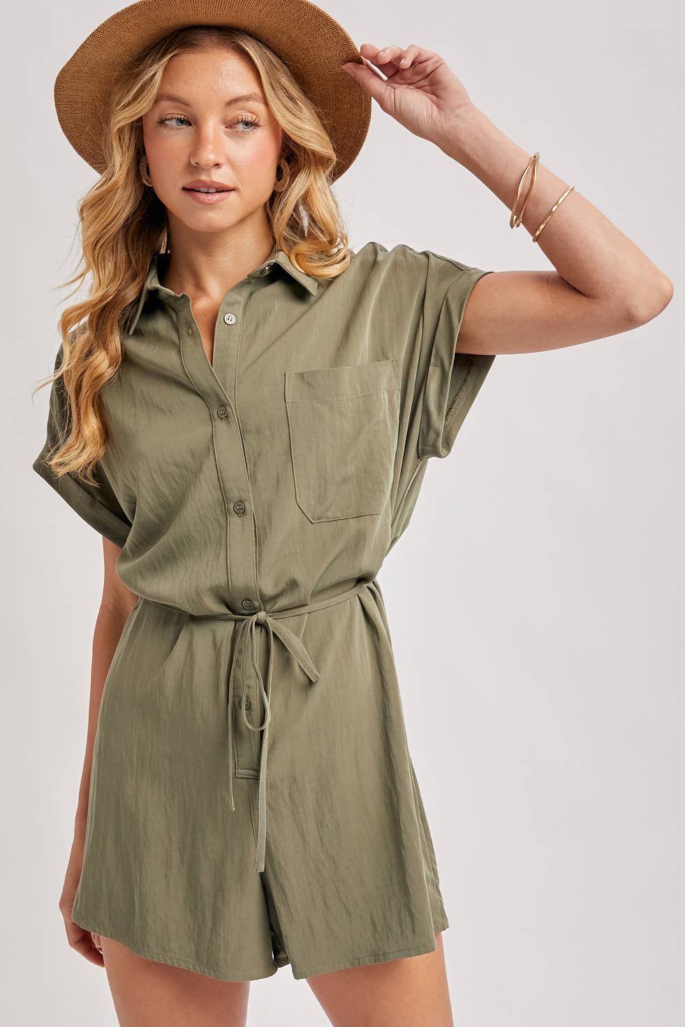 UTILITY FLOWY SHORT SLEEVE BELTED ROMPER