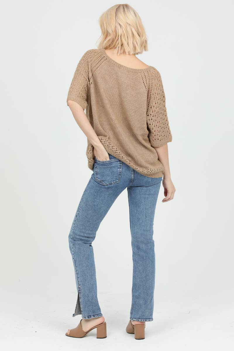 NHS73-ASIS OPEN KNIT SHORT SLEEVE PULLOVER SWEATER