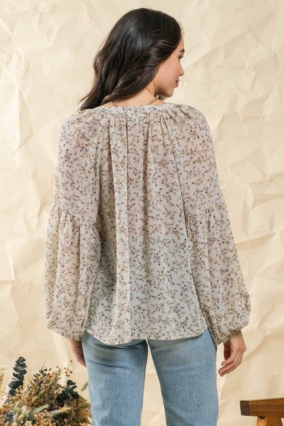 DITSY FLORAL BALLOON SLEEVE TOP