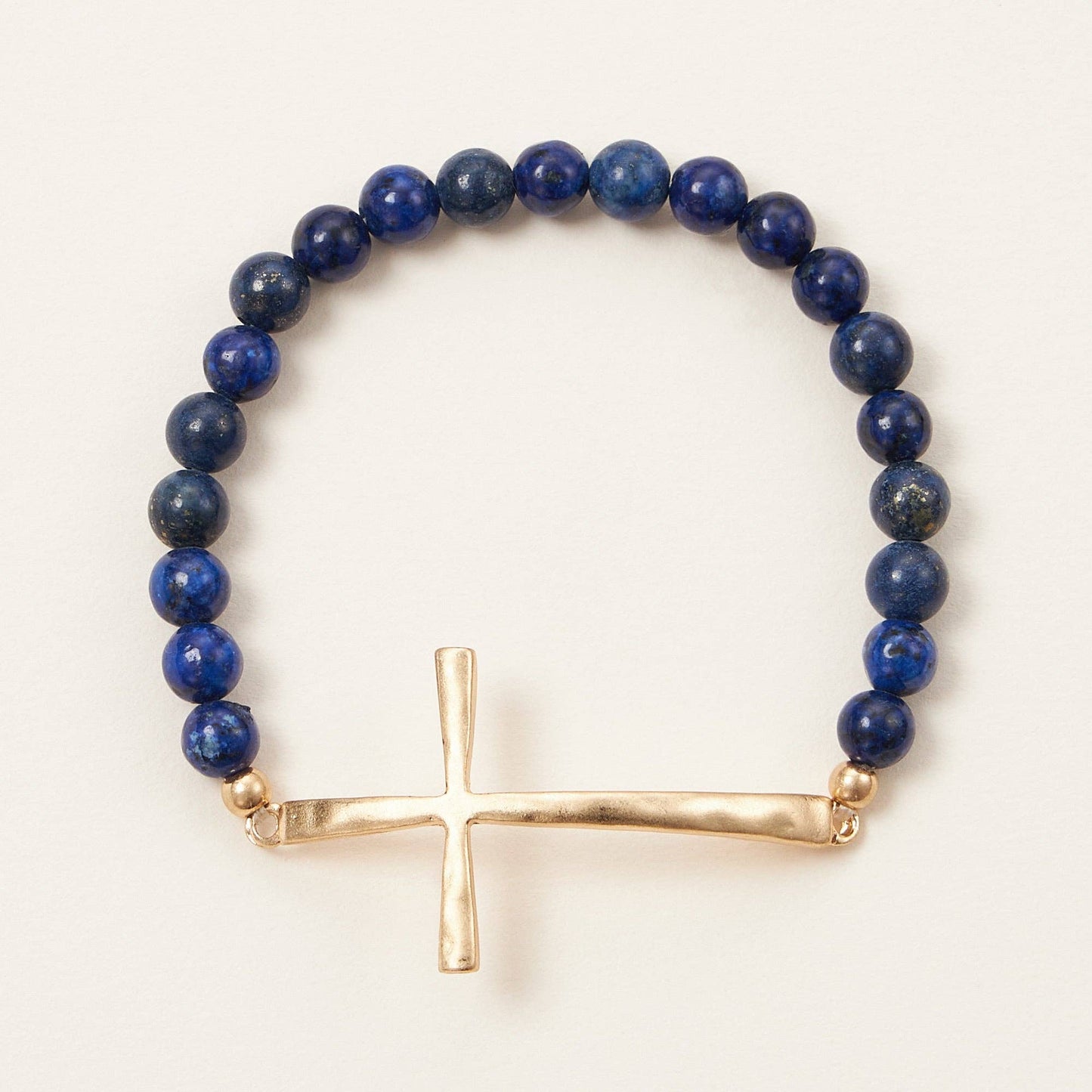 Cross charm Stone beaded stretch bracelet