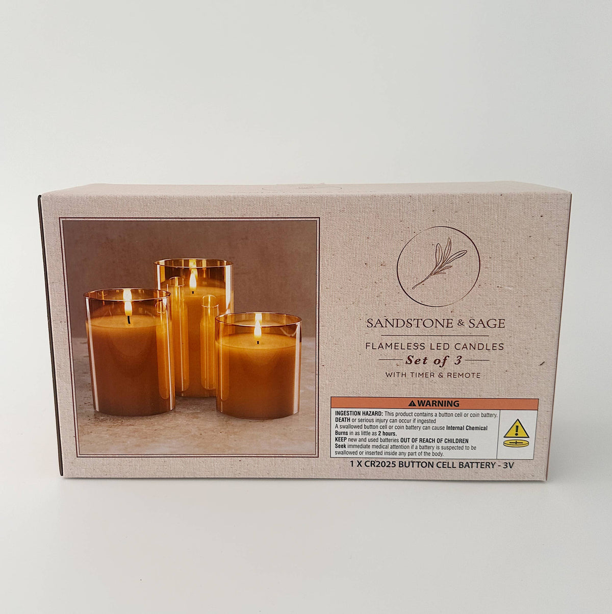 Flameless LED Hurricane Glass Candles - White and Amber