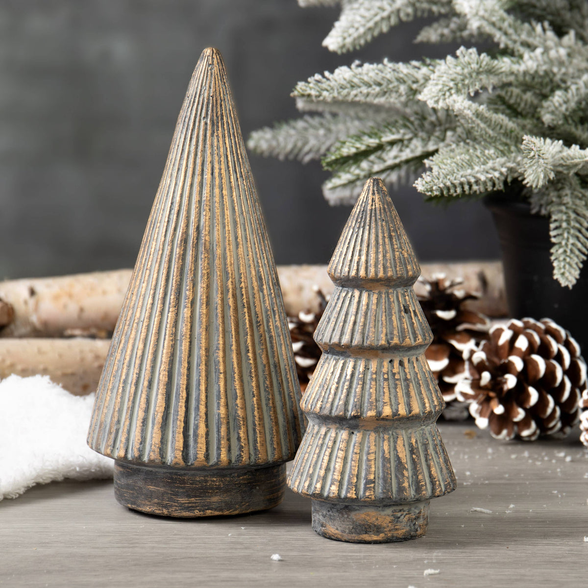 Weathered Gold Cement Christmas Tree Decor