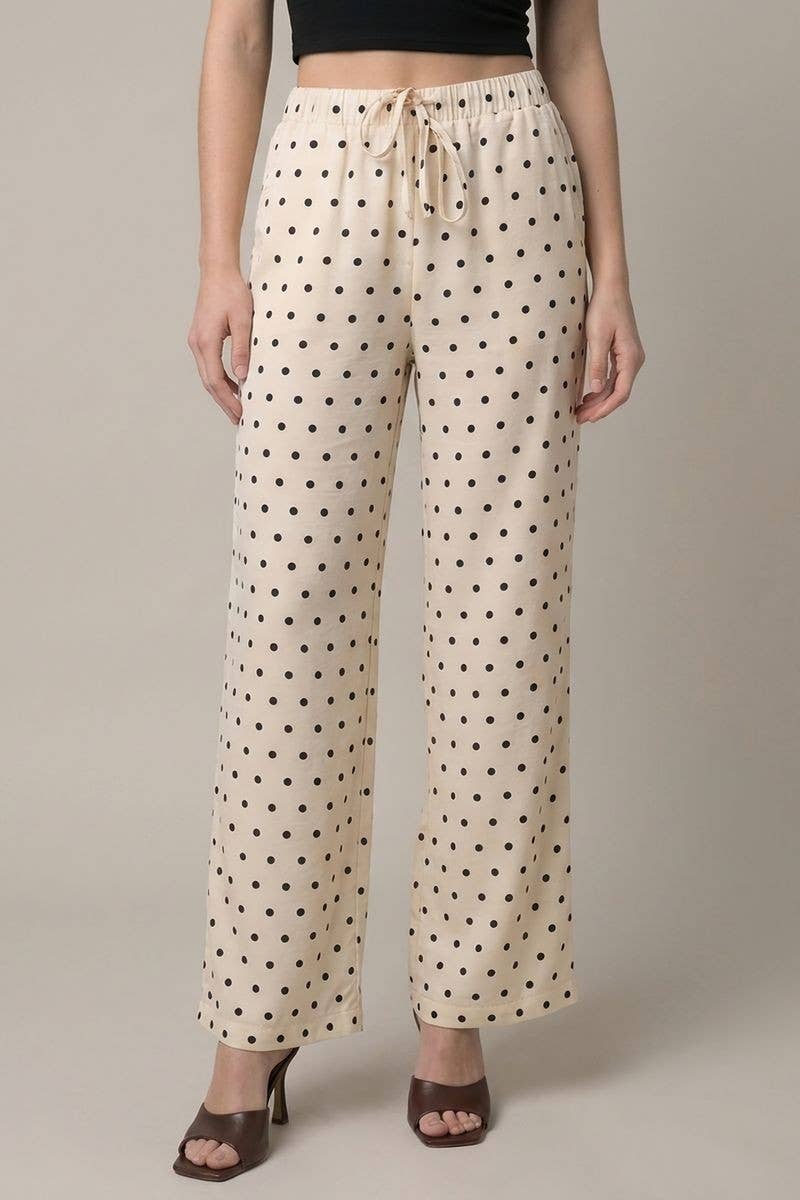 POLKA DOT LOW RISE DRAWSTRING PANTS - 8947P