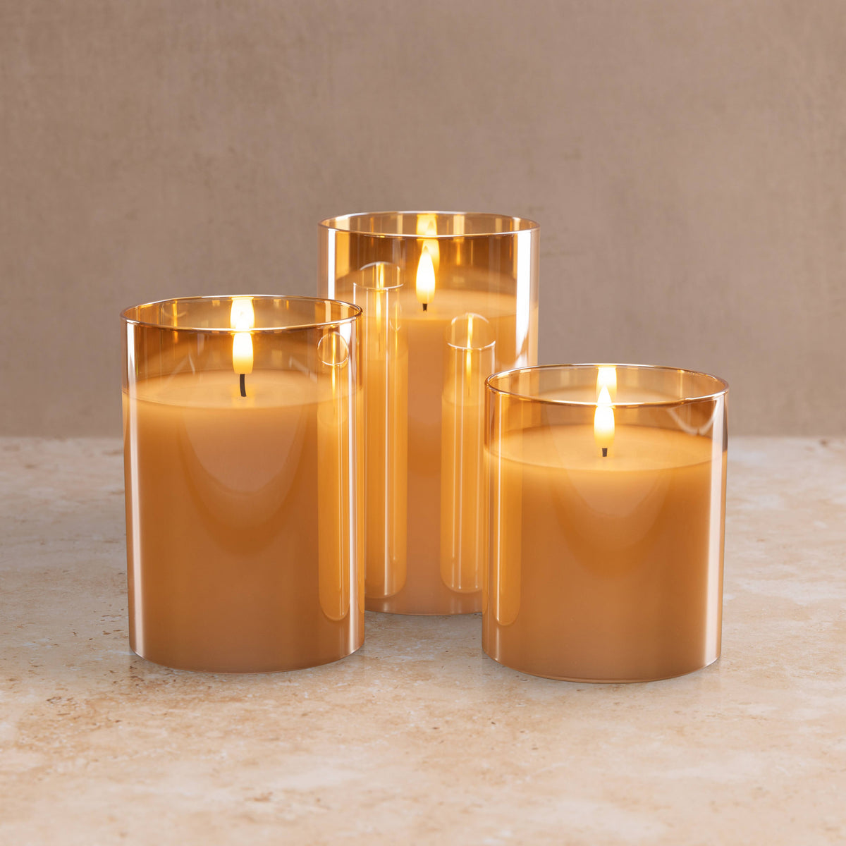Flameless LED Hurricane Glass Candles - White and Amber