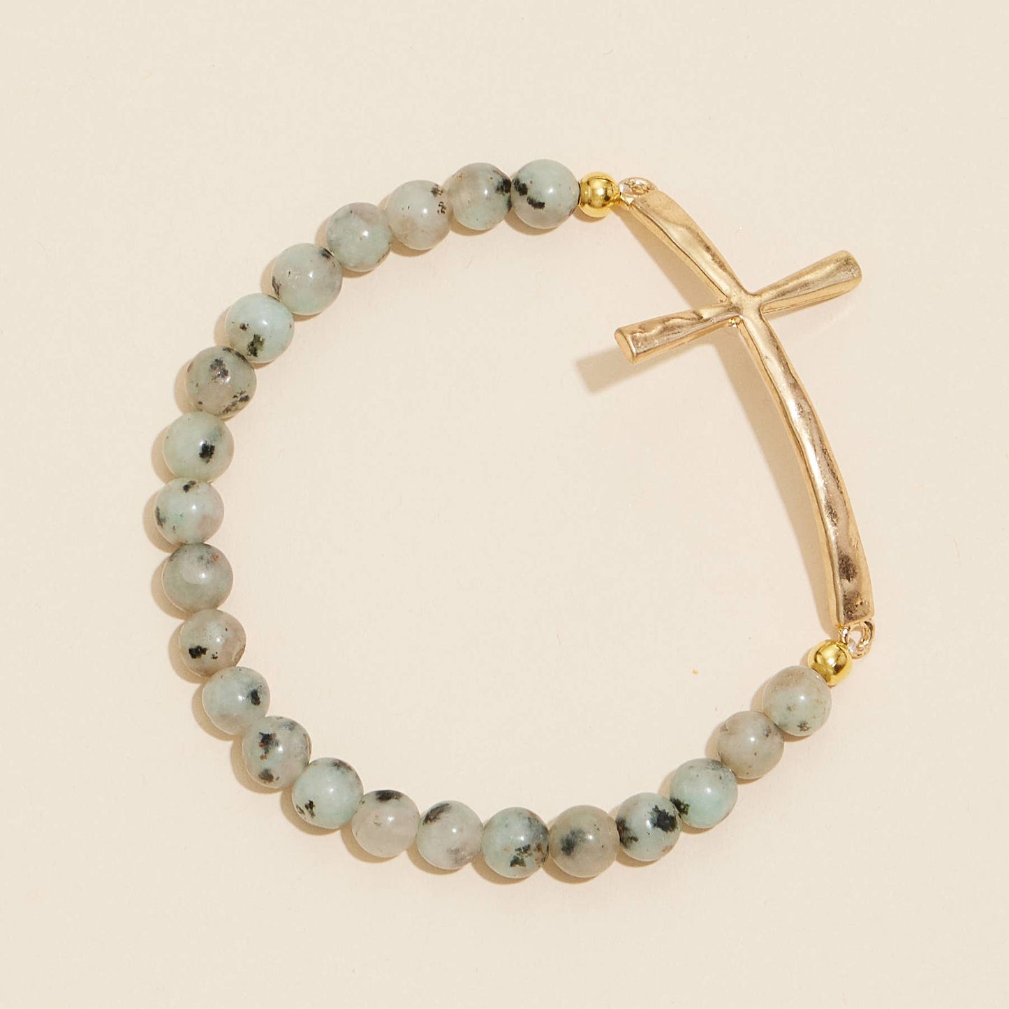 Cross charm Stone beaded stretch bracelet