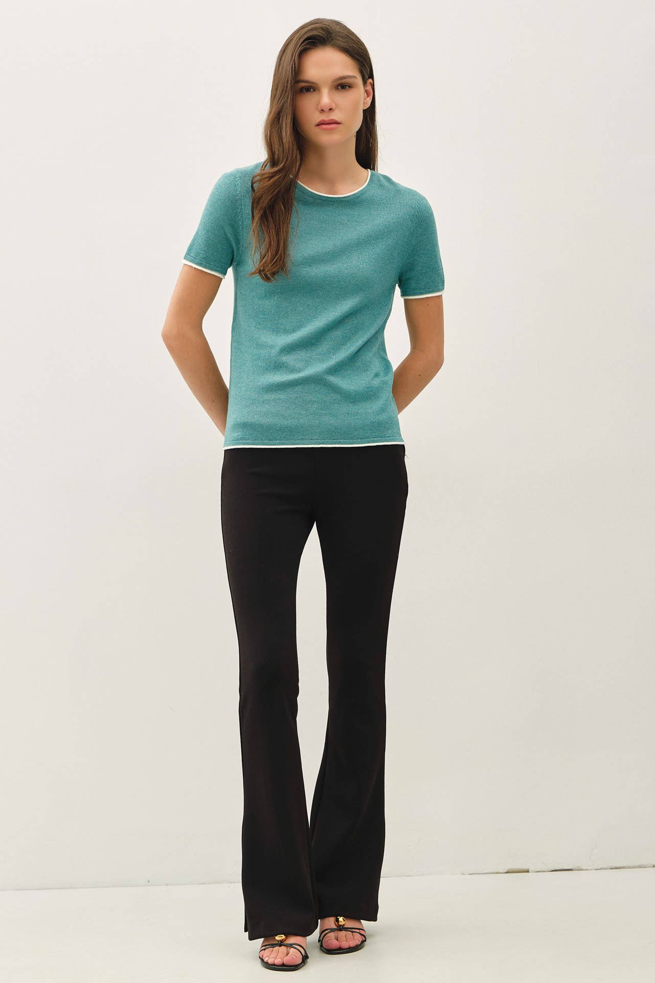 LAYERED LOOK ESSENTIAL SHORT SLEEVE  SWEATER TOP