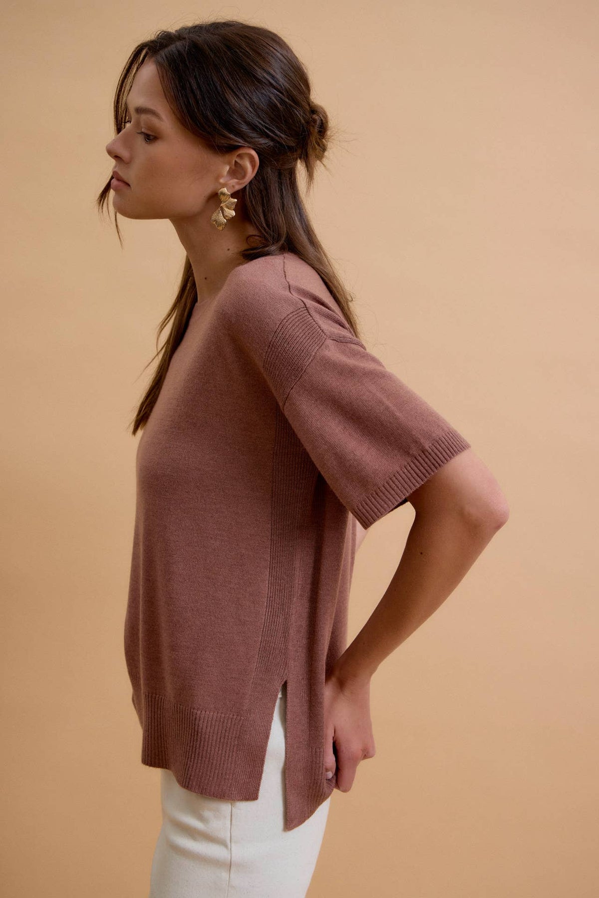 Side Split Shortsleeve Sweater