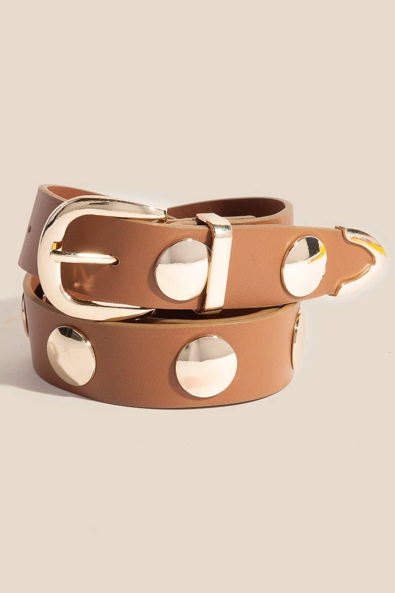 Metallic Disc Studded Vegan Leather Belt