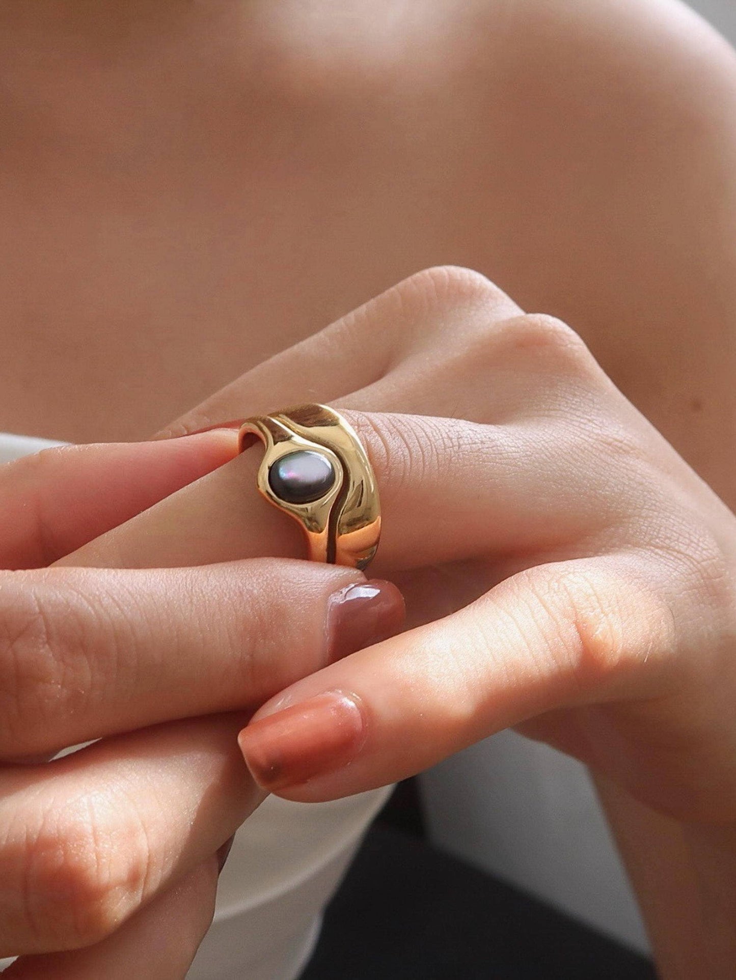 Alouette Non-Tarnish Stone Wave Ring