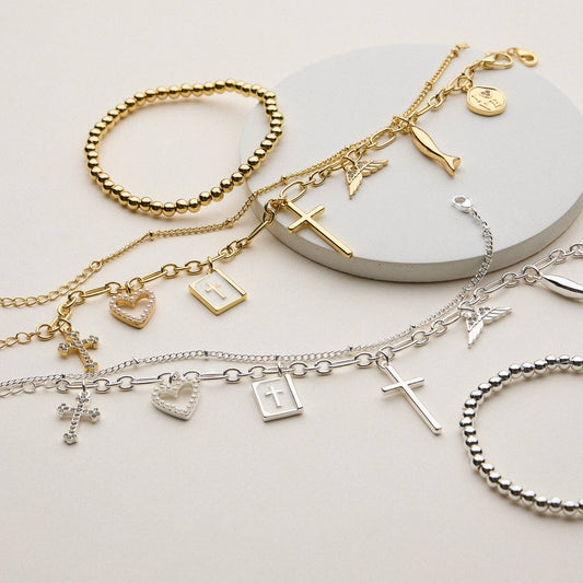 Faith Charm Bracelet Stack with Cross and Heart