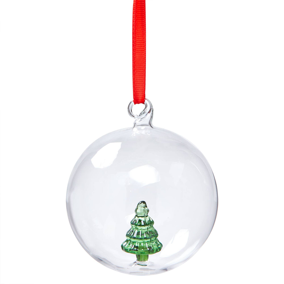 Clear Tree Globe Ornament with Evergreen Borosilicate Glass