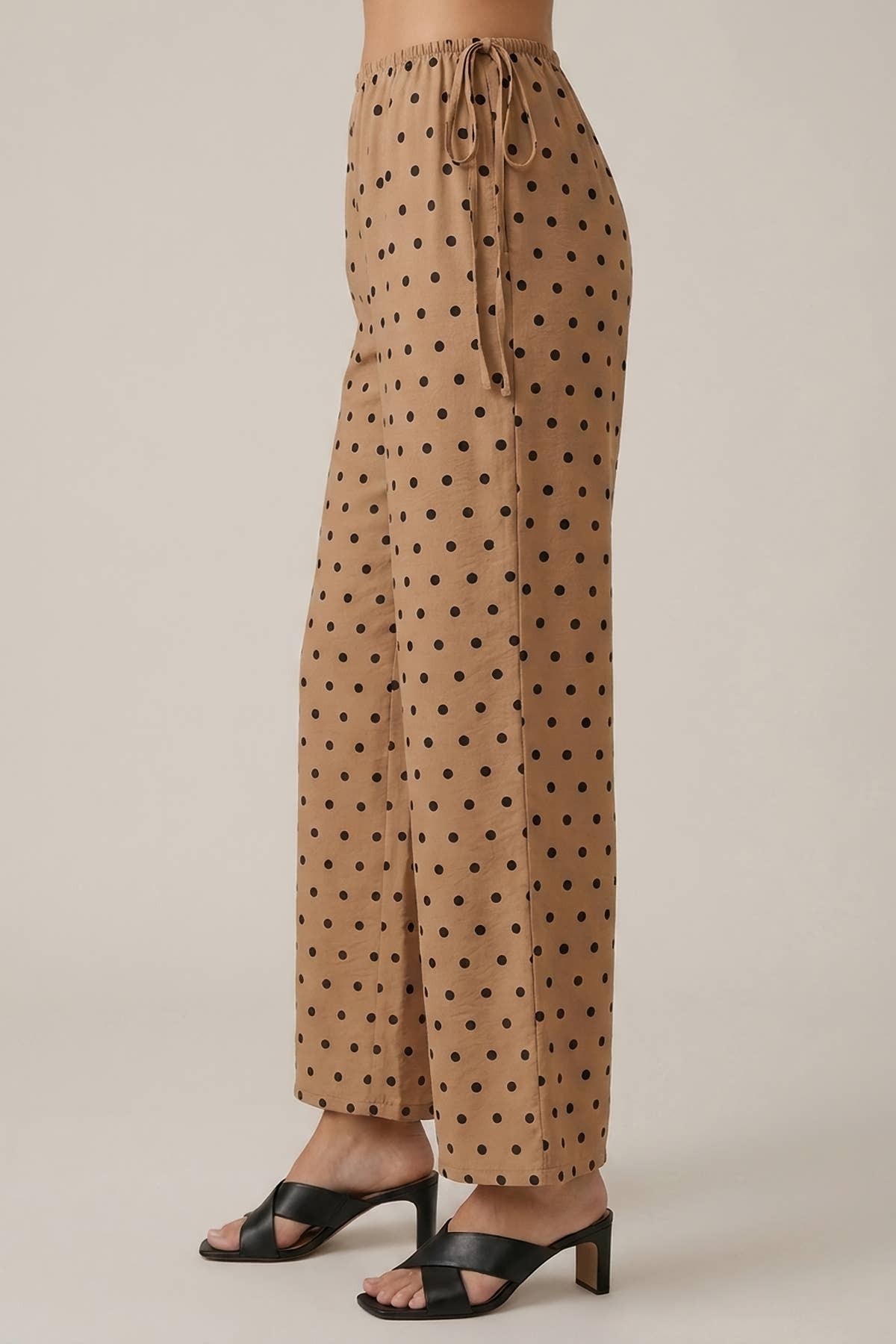 POLKA DOT SIDE CUT OUT ELASTIC PANTS - 8972P