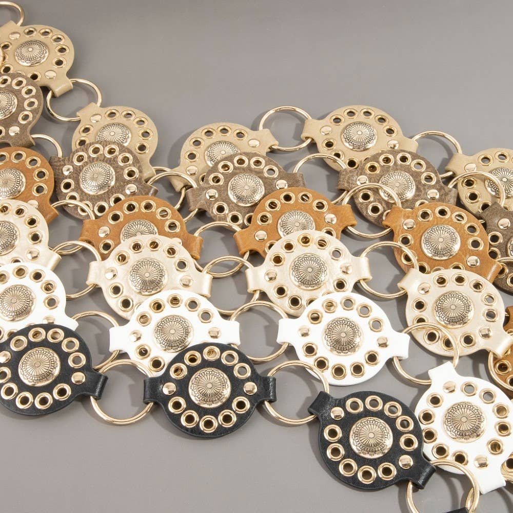 Gold Concho Ring Leather Chain Belt