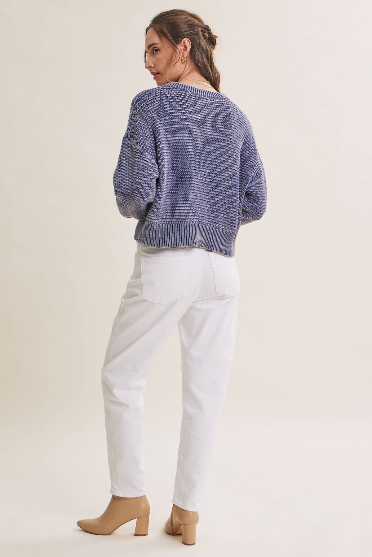 SEASONLESS MINERAL-WASHED COTTON WAFFLE BUTTON-DOWN CARDIGAN