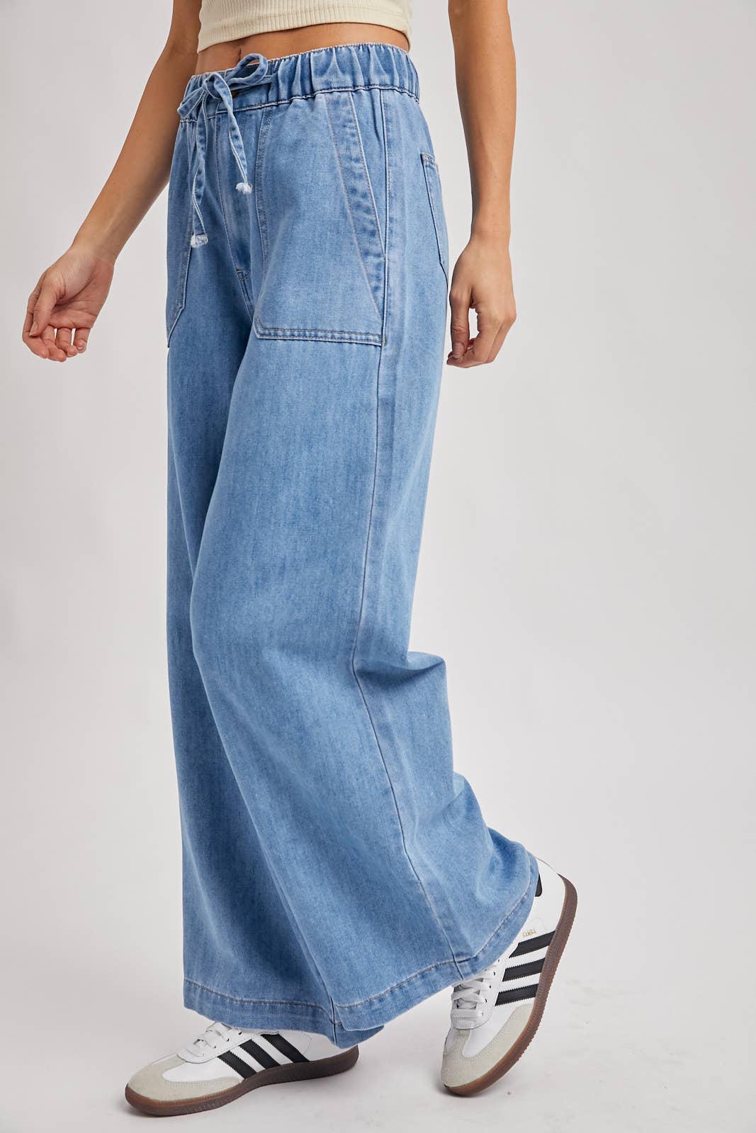DENIM PAPER BAG WIDE LEG JEANS