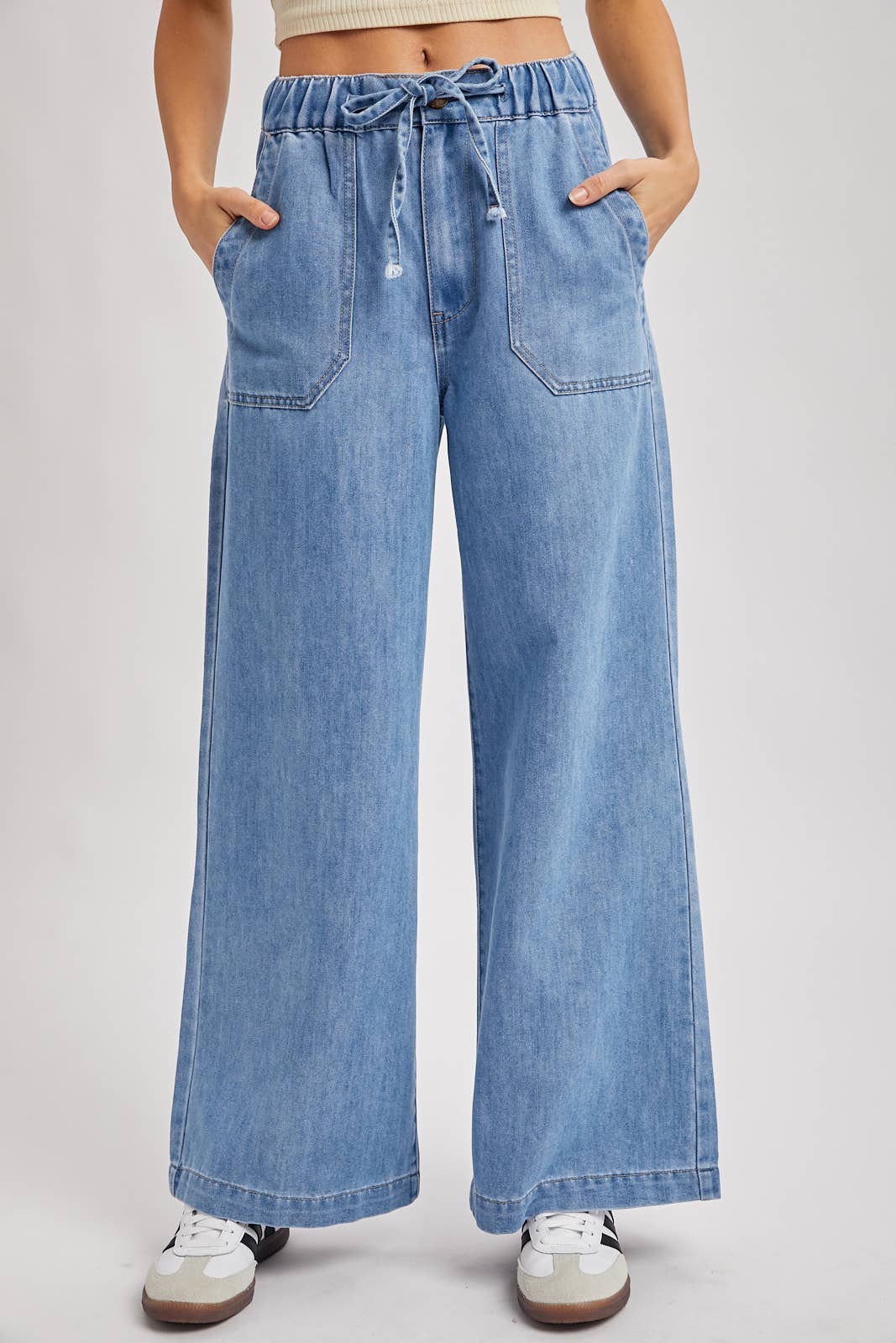 DENIM PAPER BAG WIDE LEG JEANS
