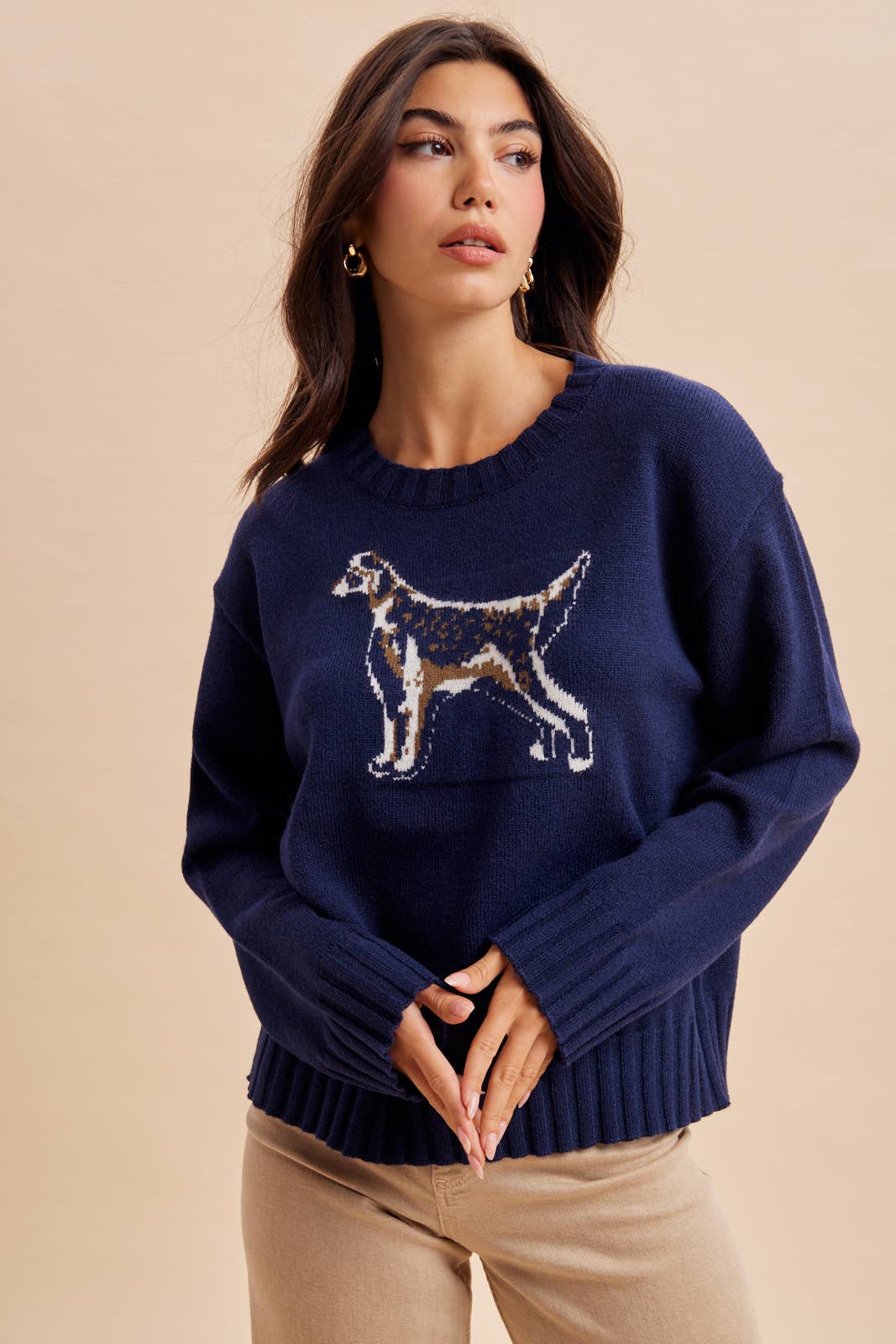 KNITTED INTARSIA DOG MOTIF SWEATER