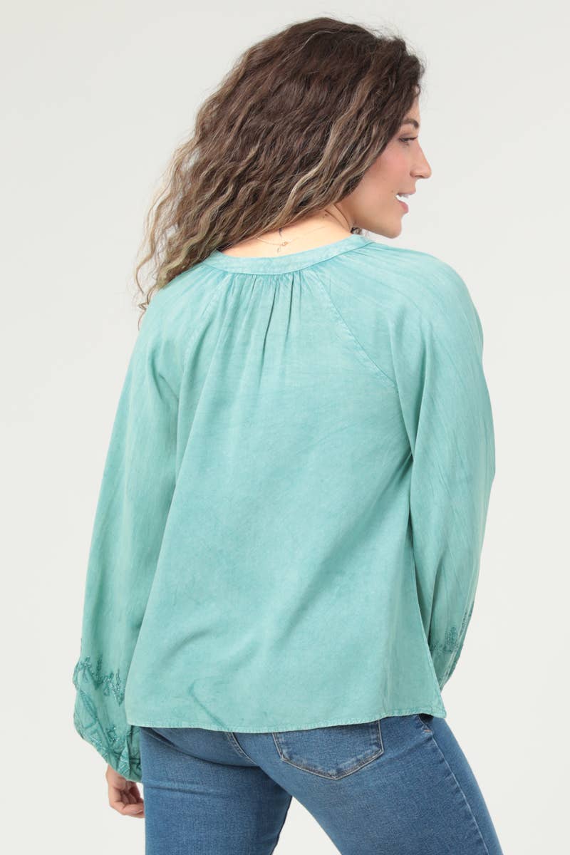 N2500-RY23 V NECK EMBROIDERED LONG SLEEVE BLOUSE