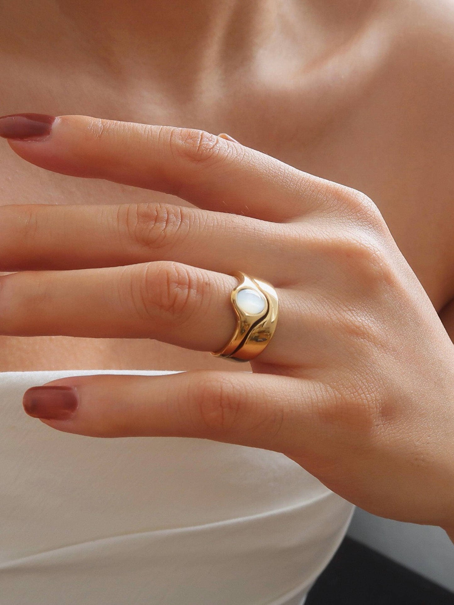Alouette Non-Tarnish Stone Wave Ring