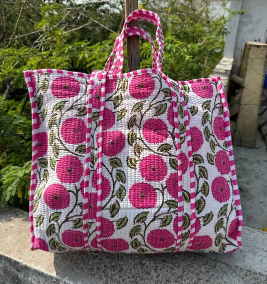 Carry Bag Block Printed Bags Cotton Quilted Bag Shopping Bag
