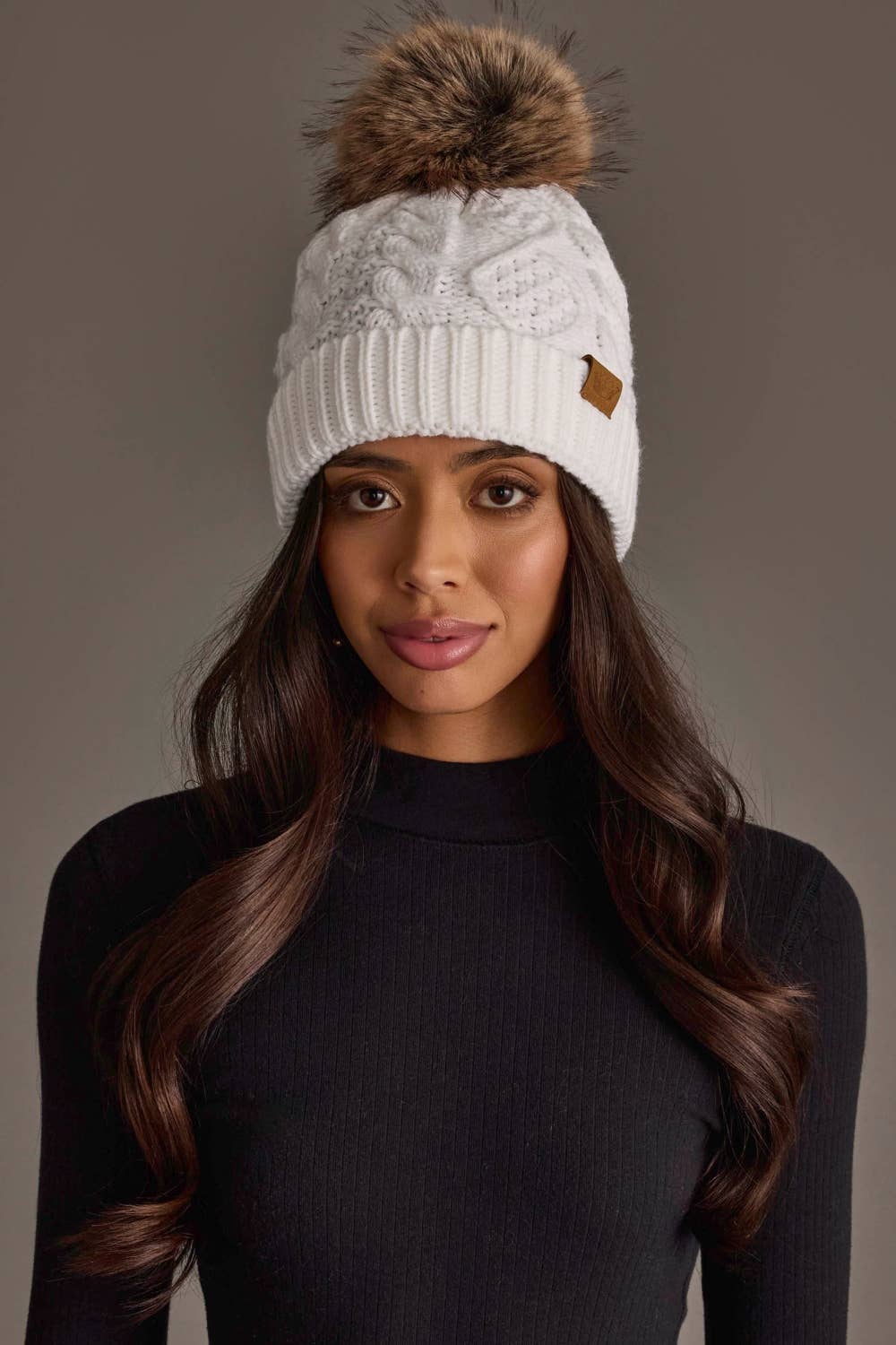 White Cable Knit Pom Hat