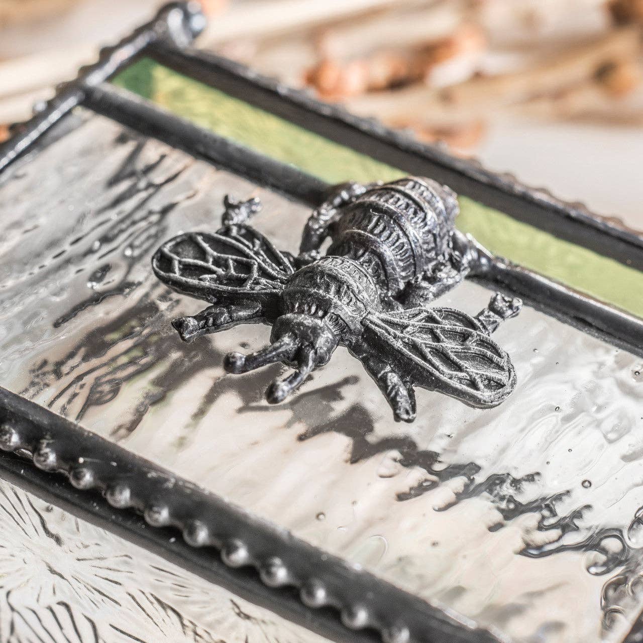 Clear Florentine Glass Box with Bee