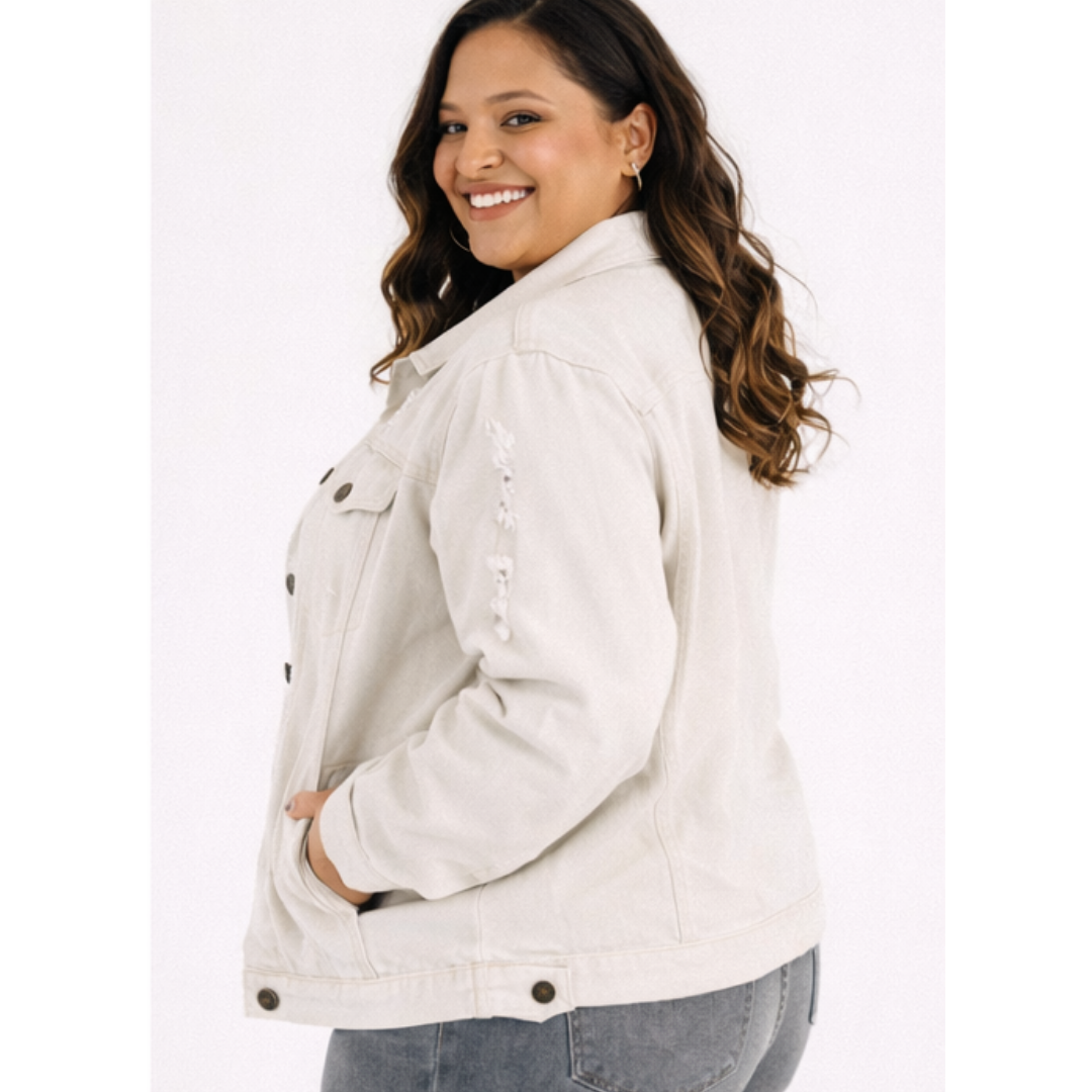 Khaki Distressed Denim Jean Jacket