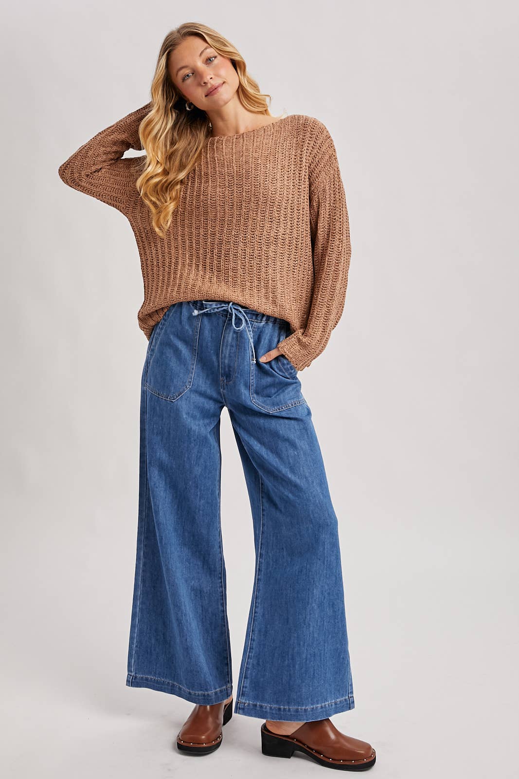 DENIM PAPER BAG WIDE LEG JEANS