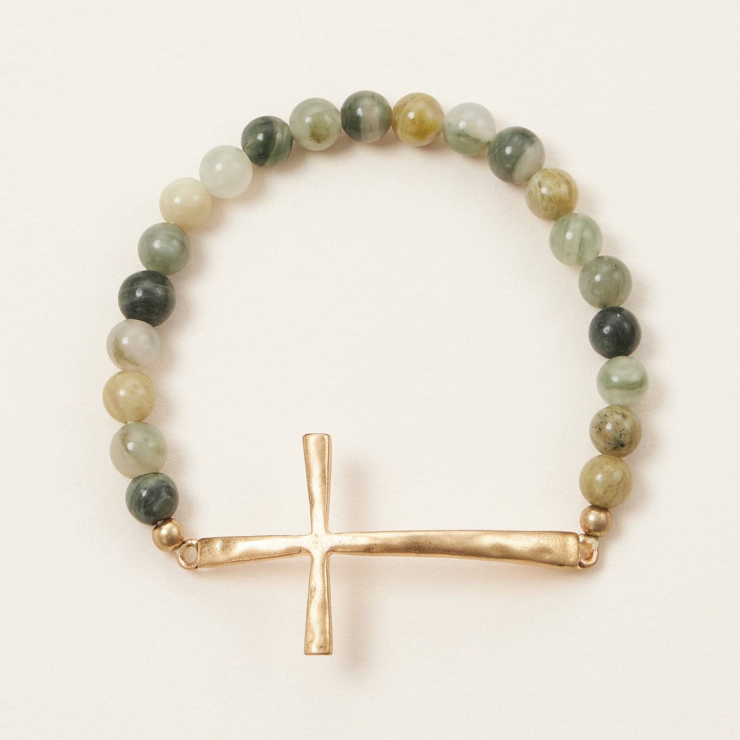 Cross charm Stone beaded stretch bracelet