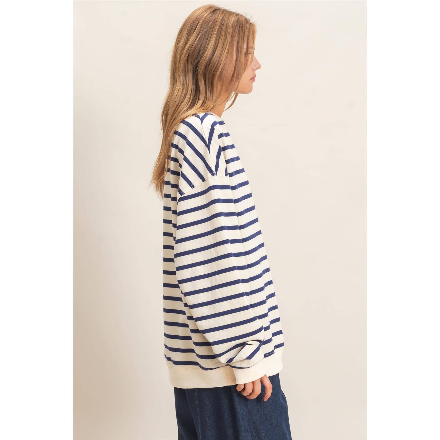 Vnotch Striped Pullover