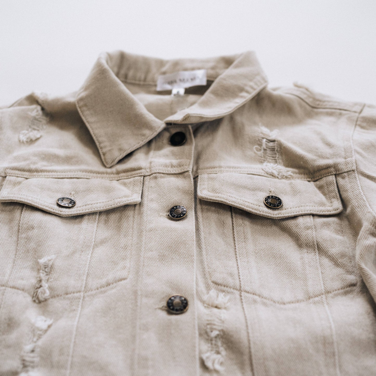Khaki Distressed Denim Jean Jacket