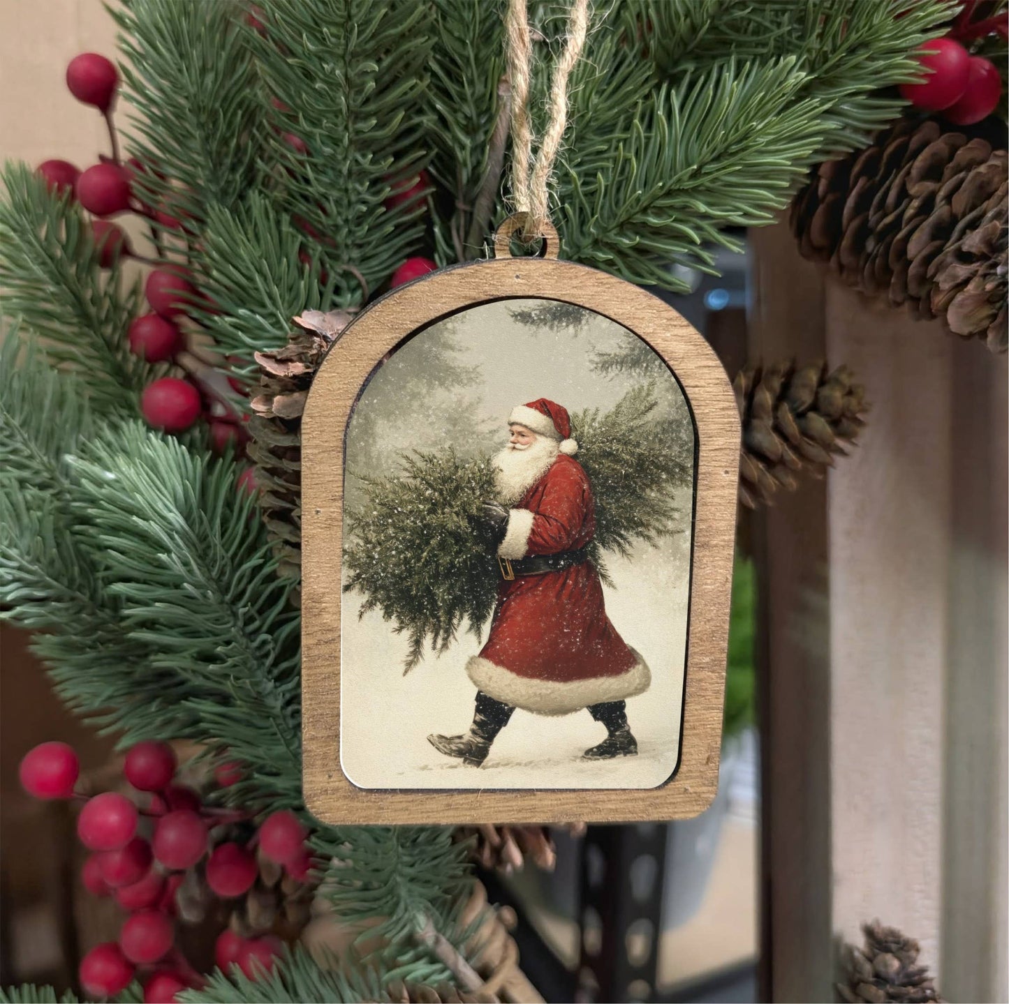 Canvas Arch Ornament Santa With Tree