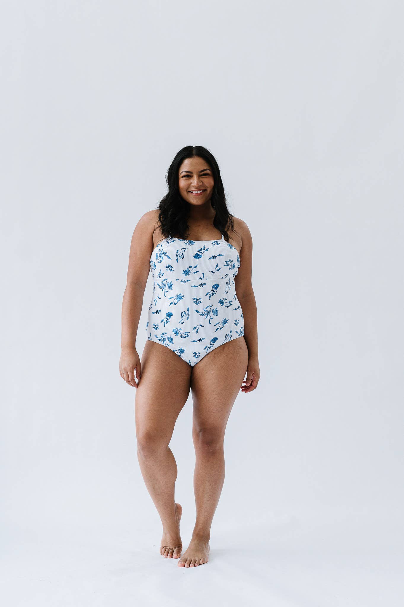 Ocean Blue Floral Ribbed One Piece