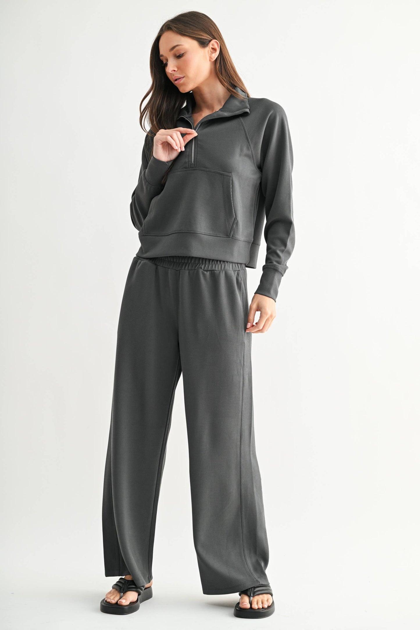 Luxe Sand Ribbed 1/4 Zip Sweater