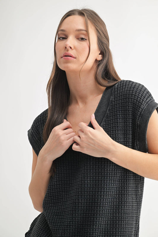 Andi Acid Washed Waffle Knit Top