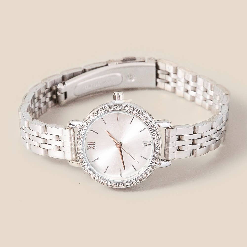 Cz Pave Trim Round Face Watch