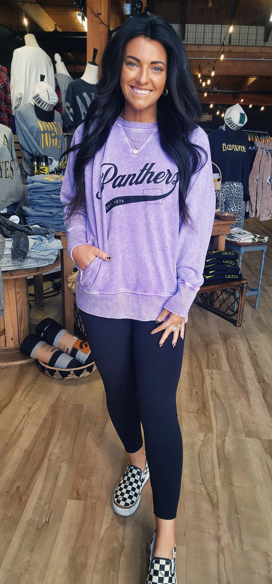 Panthers Purple Acid Wash Pullover