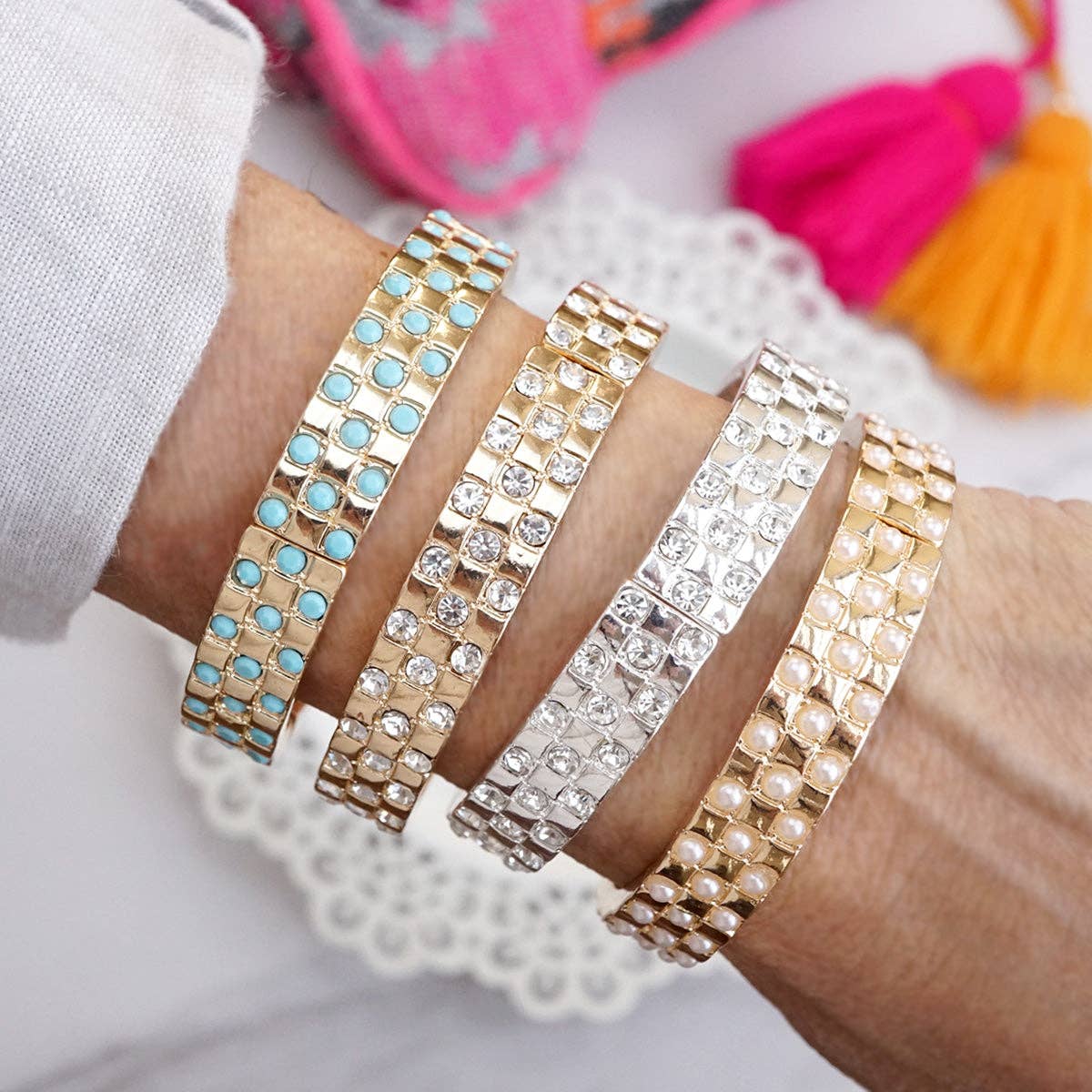 Checker Crystal Stretch Bangle