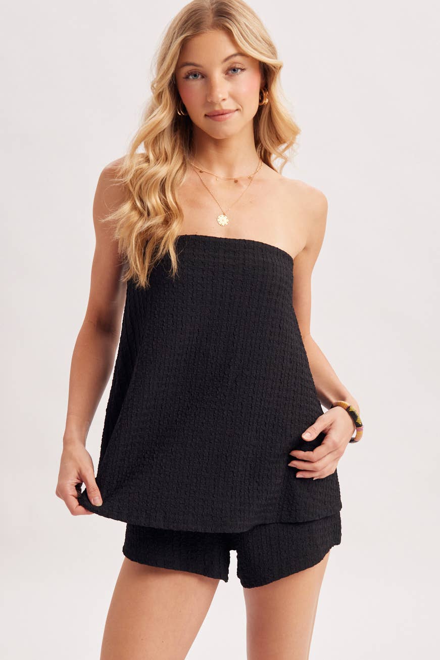 TEXTURE LAYERED STRAPLESS ROMPER