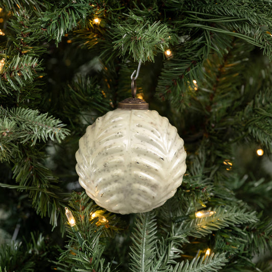 4" WHITE FILIGREE KUGEL ORNAMENT