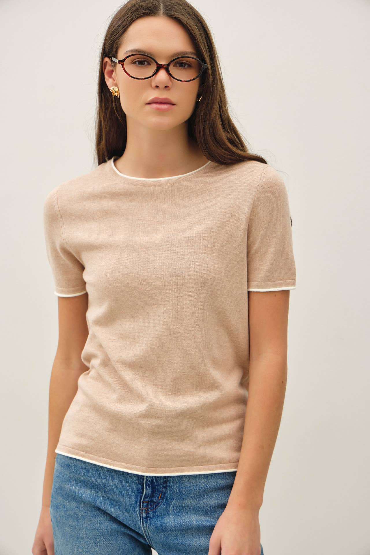 LAYERED LOOK ESSENTIAL SHORT SLEEVE  SWEATER TOP