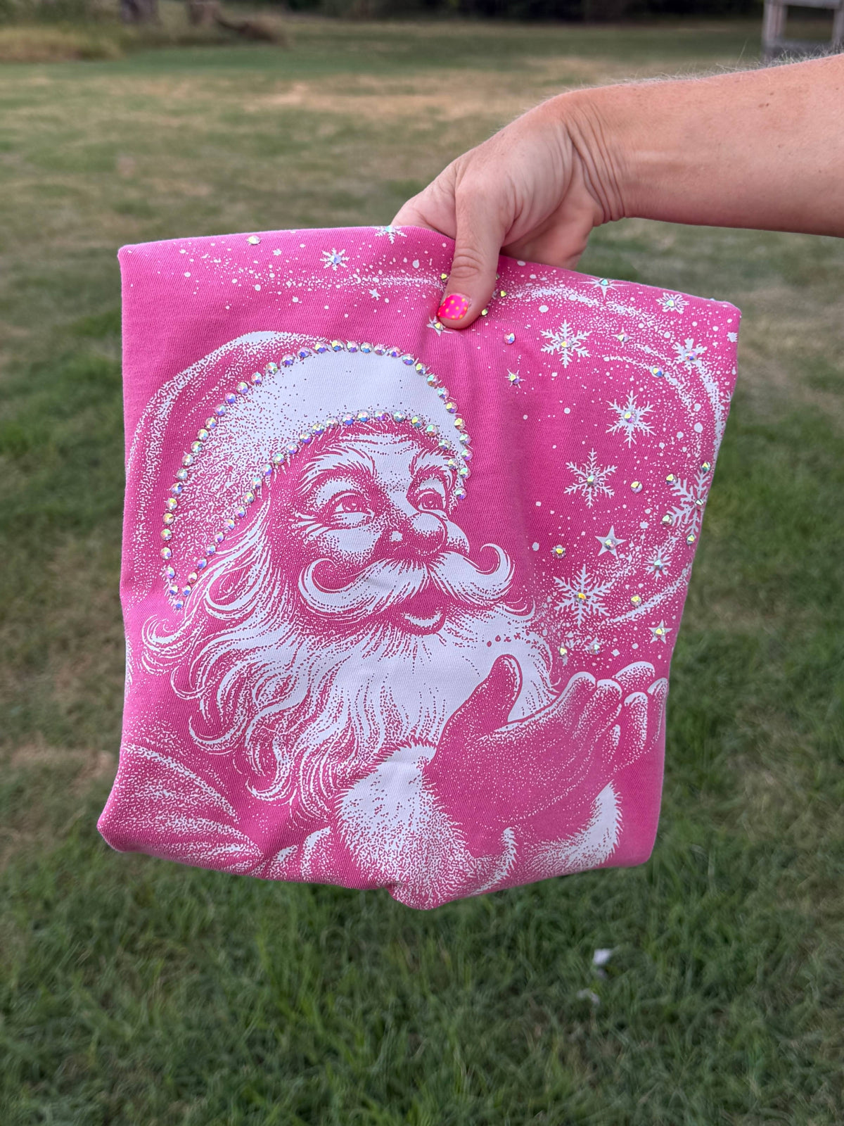 Hand-Stoned Rhinestone Santa Tee 🎅✨