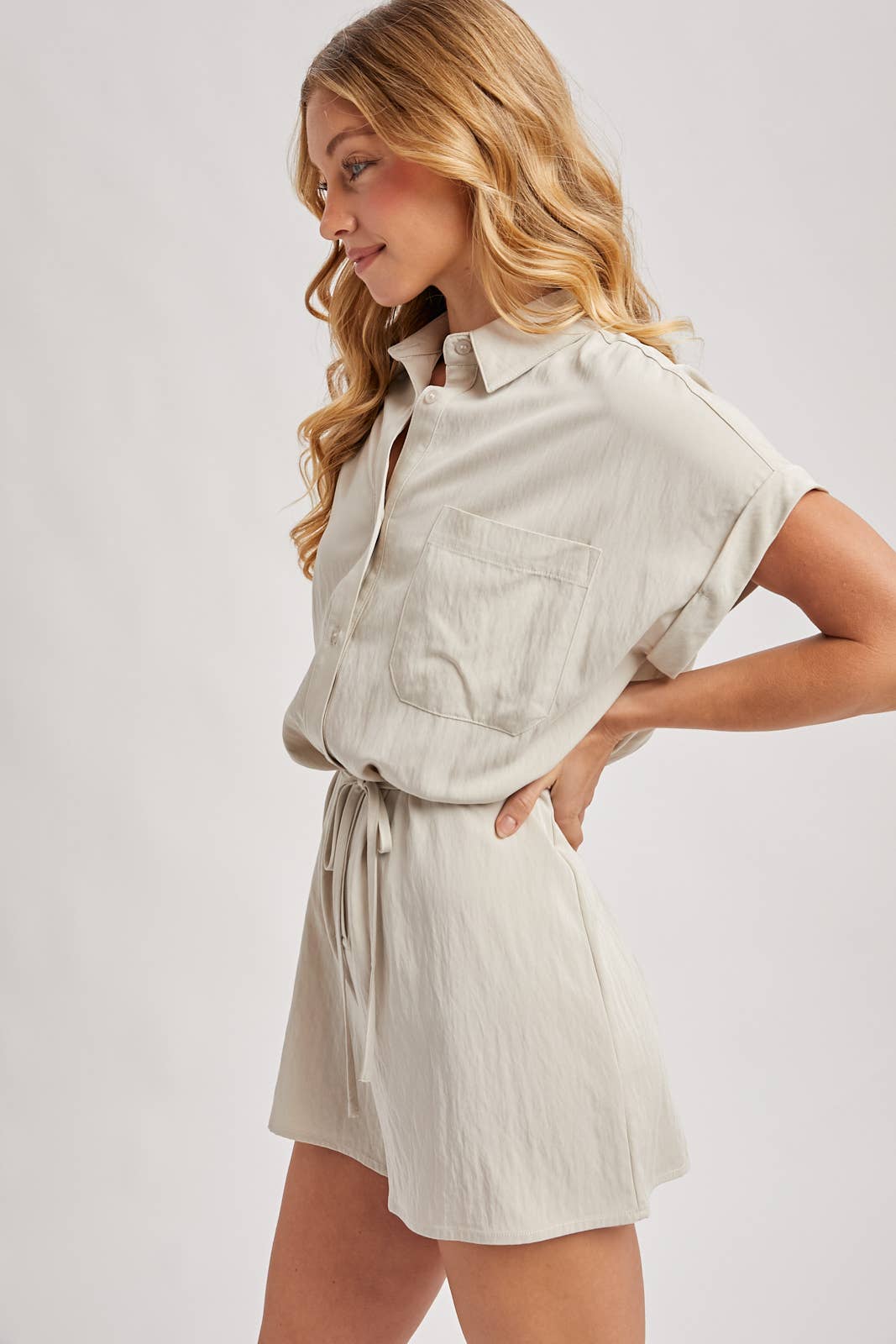 UTILITY FLOWY SHORT SLEEVE BELTED ROMPER