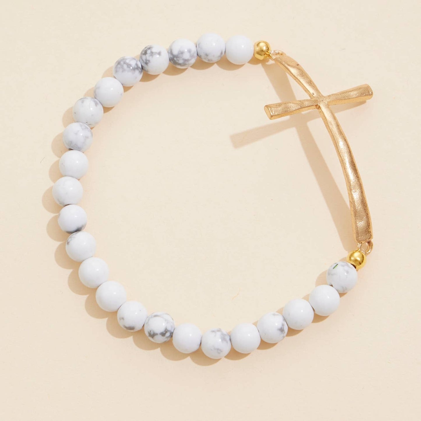 Cross charm Stone beaded stretch bracelet