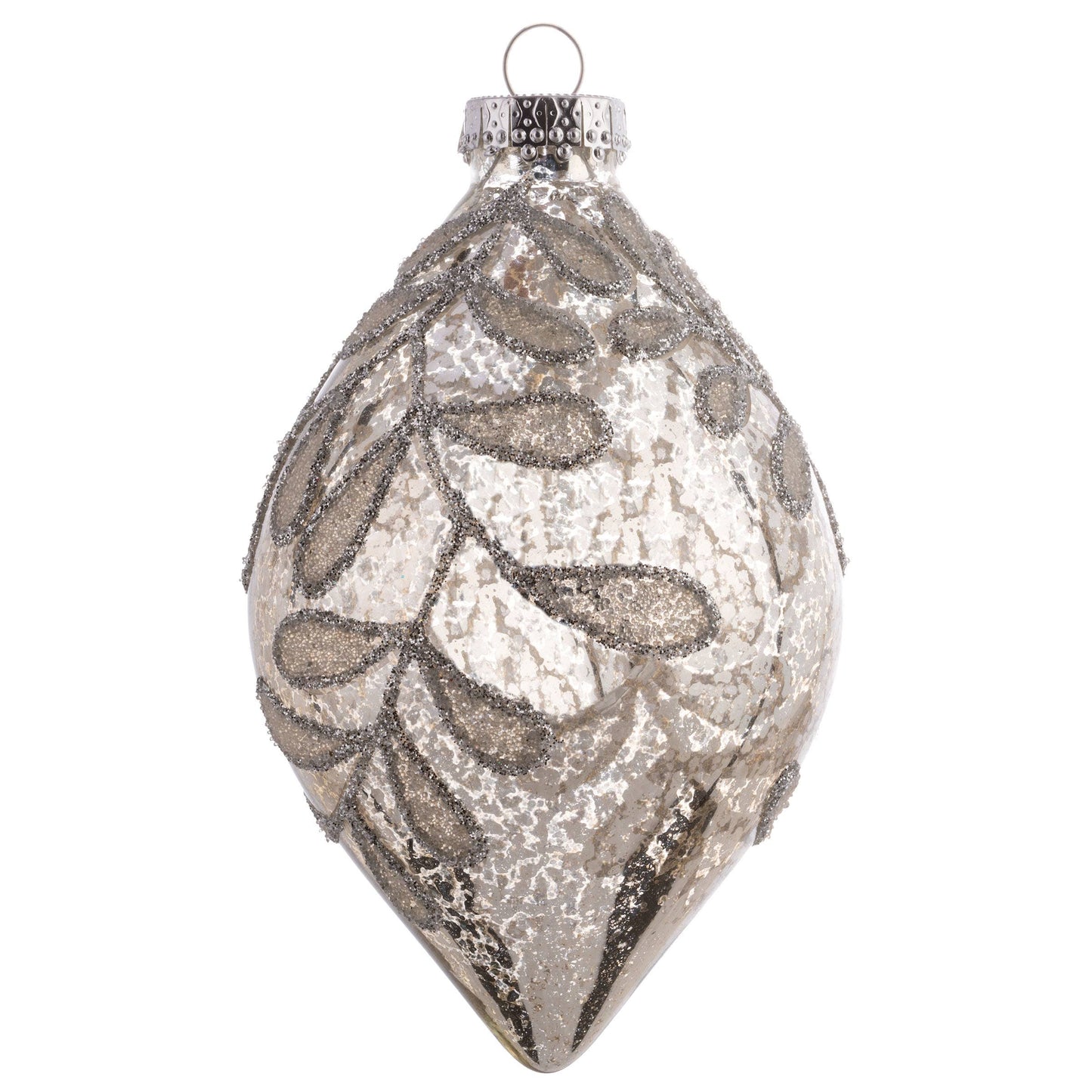 Glitter Leaf Glass Ball Ornament 4" Silver Mercury