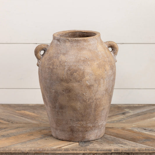 13" VINTAGE CLAY TERRACOTTA URN W/ HANDLES