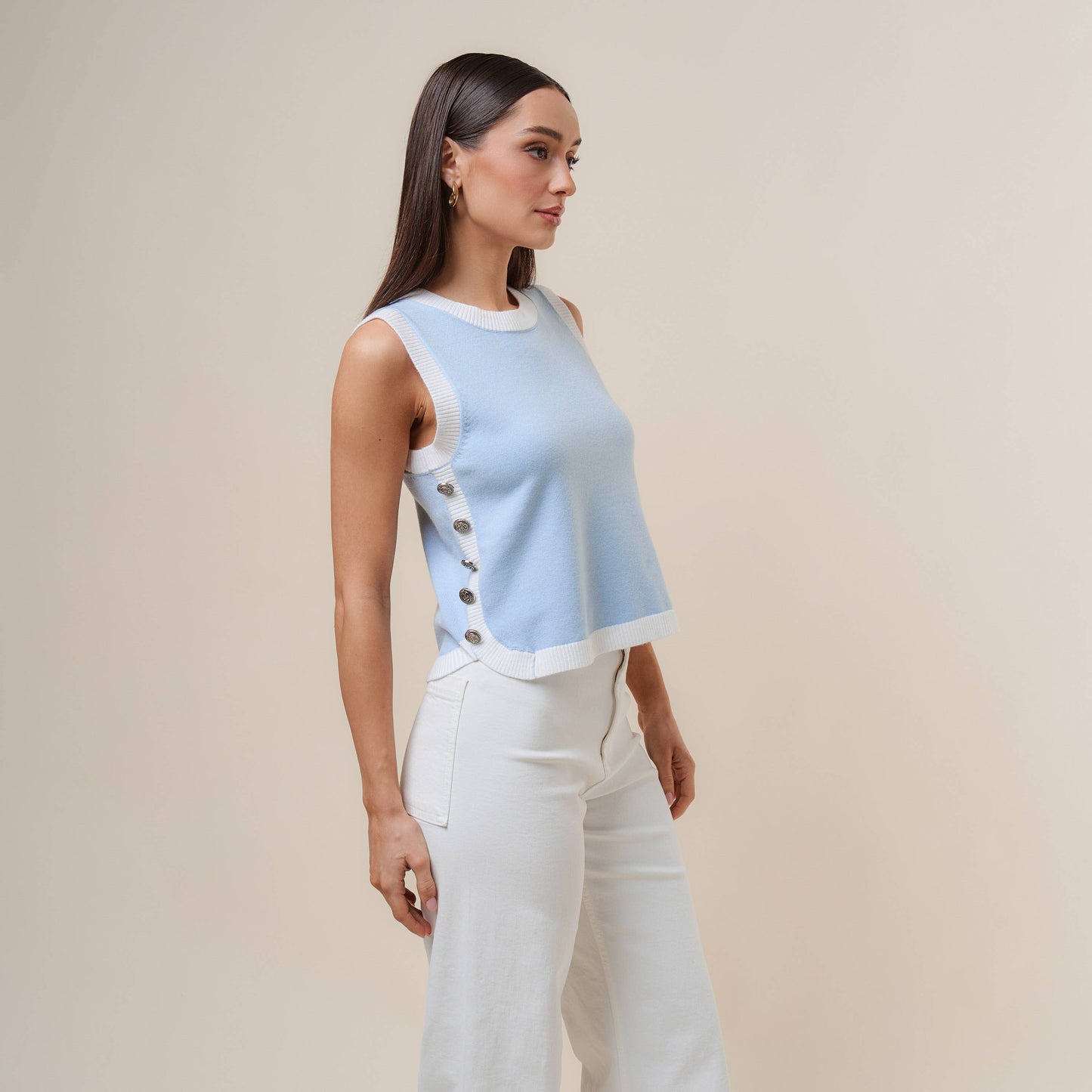 Oatmeal & Ivory Button Top