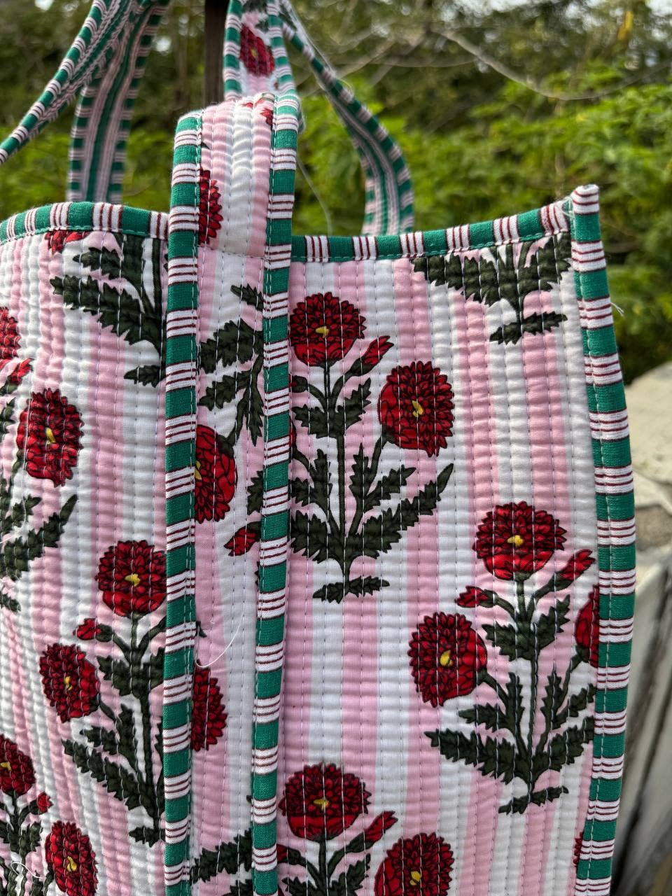 Handmade Cotton Quilted Print Bag Travel Tote Bag Jhola Bags