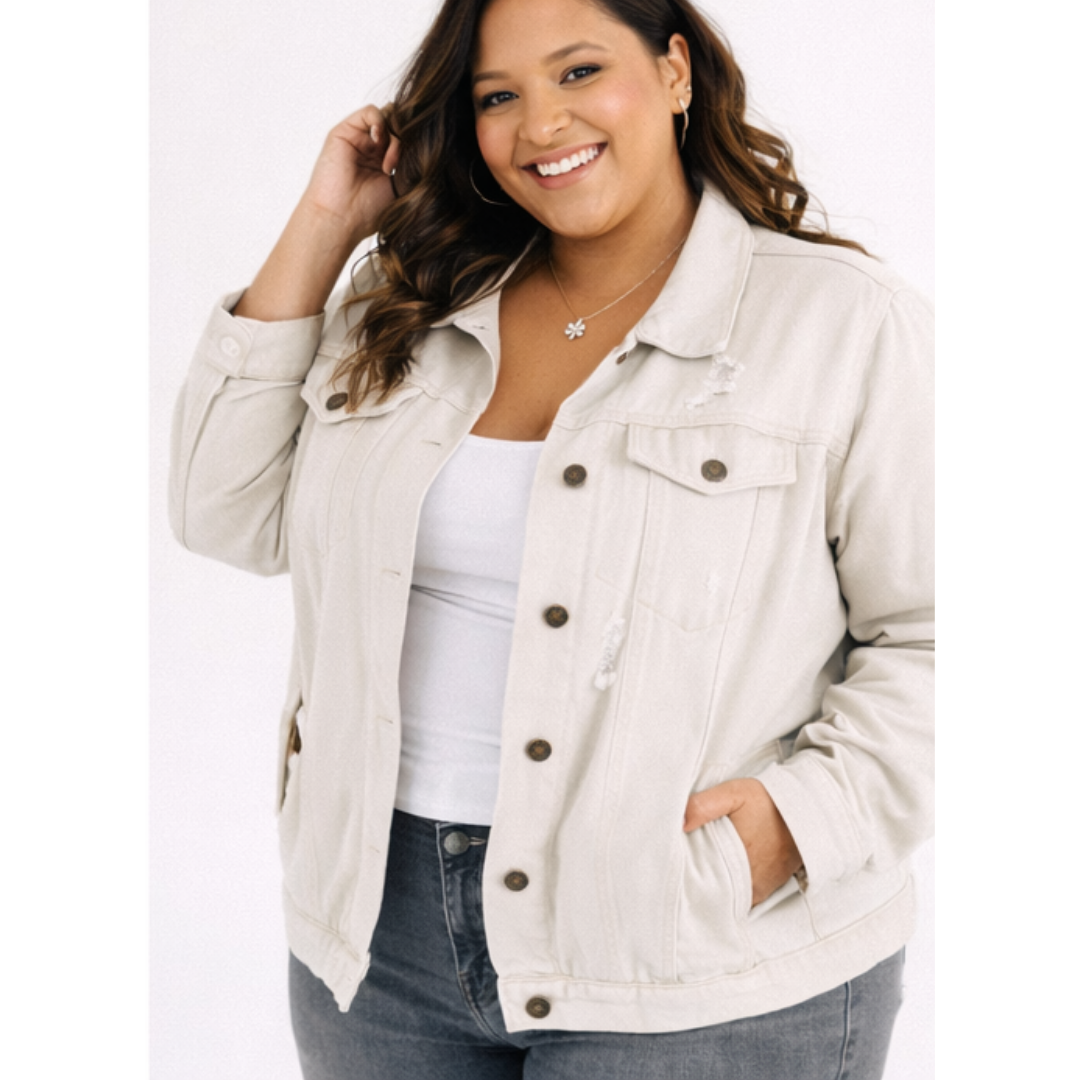 Khaki Distressed Denim Jean Jacket